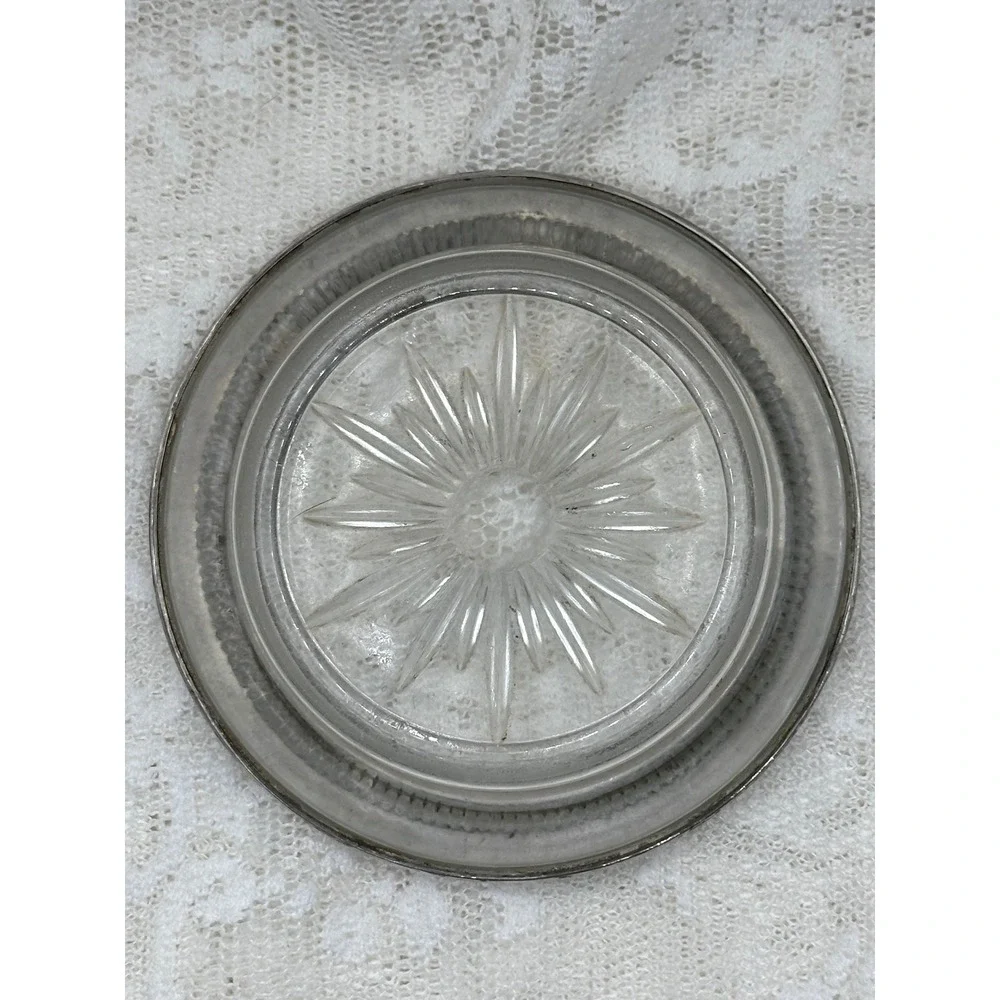 Frank M Whiting Sterling Silver Glass Coaster Starburst Beaded Rim Vintage 05